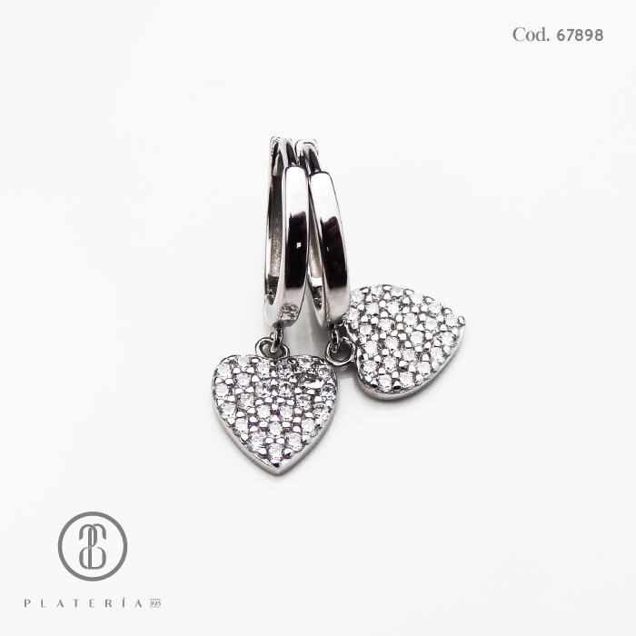 HUGGIE RODINADO CON DIJE CORAZON PAVE PLATA.925