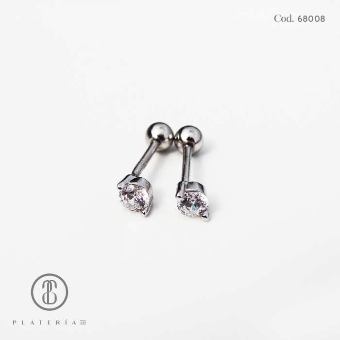 ARETE RODINADO ZIRCON CIERRE BOLITA PLATA.925