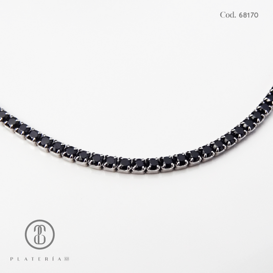 GARGANTILLA RODINADA 45CM ZIRCON NEGRO PLATA.925