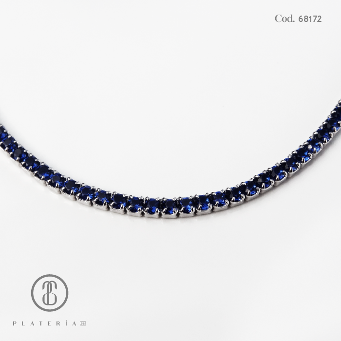 GARGANTILLA RODINADA 45CM ZIRCON AZUL PLATA.925
