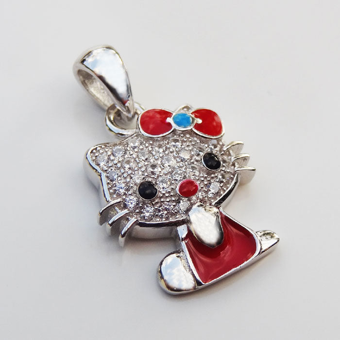 DIJE RODINADO KITTY ROJO PLATA.925