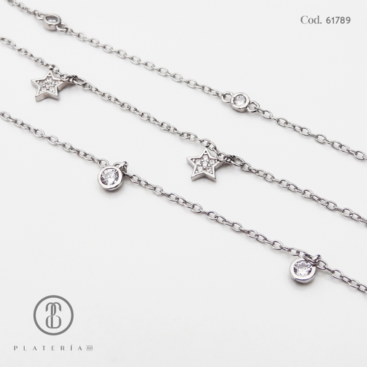 GARGANTILLA TRIPLE ESTRELLAS PLATA.925