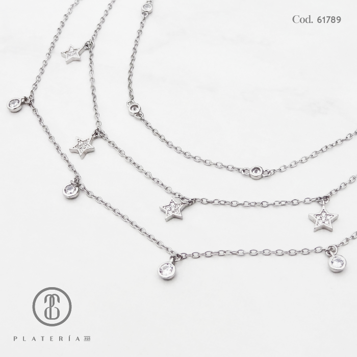 GARGANTILLA TRIPLE ESTRELLAS PLATA.925