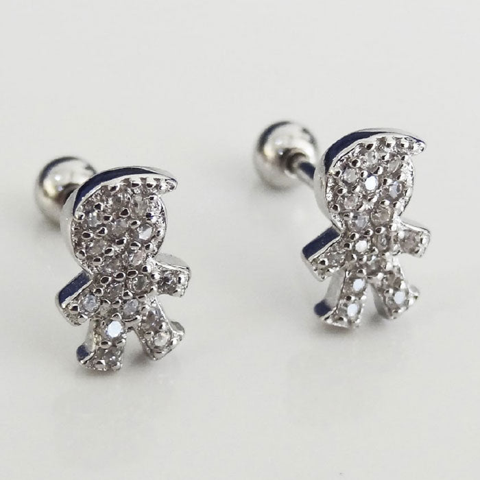 ARETE RODINADO CIERRE BOLITA NIÑO PLATA.925