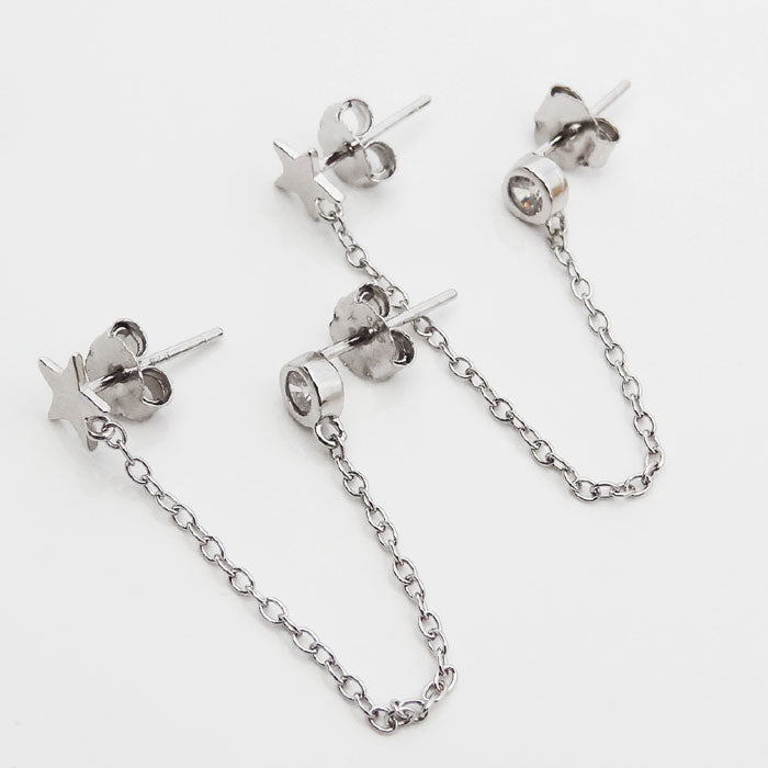 CHAIN EARRING RODINADO ESTRELLA PLATA.925