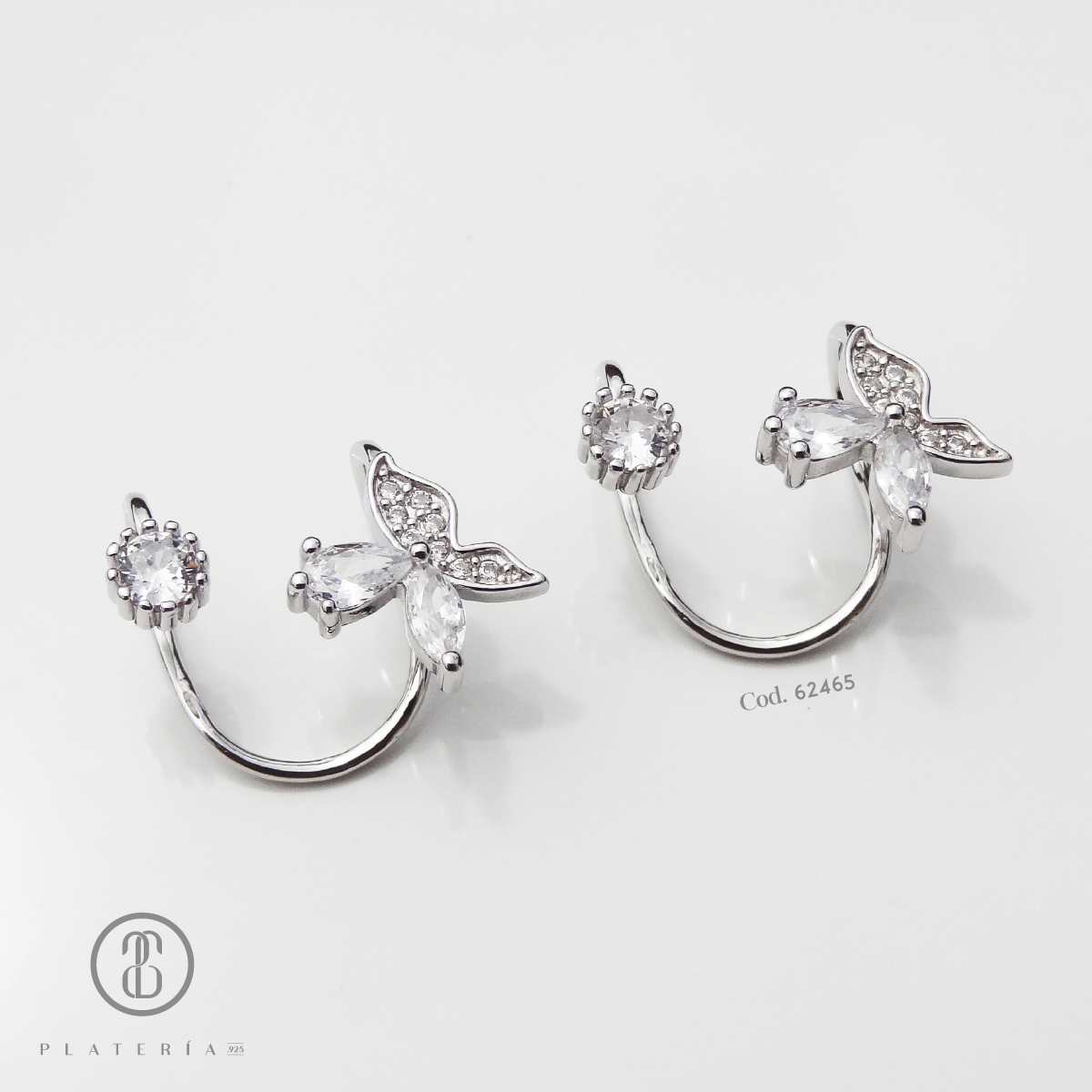 EAR CUFF RODINADO MARIPOSA PLATA.925