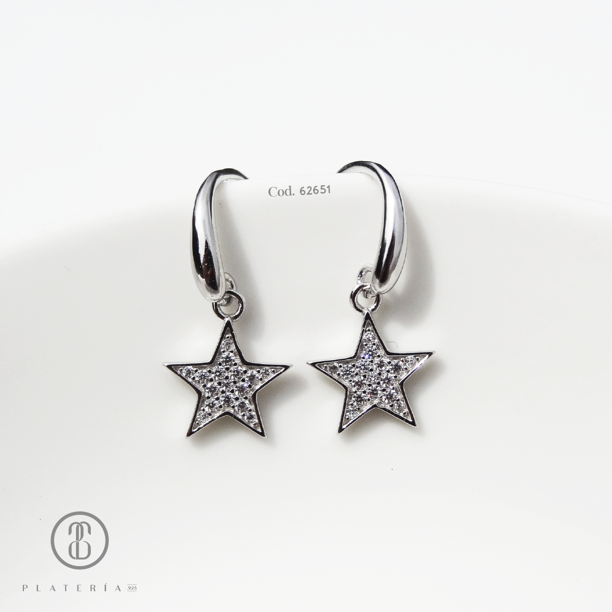ARETE LARGO RODINADO ESTRELLA PLATA.925
