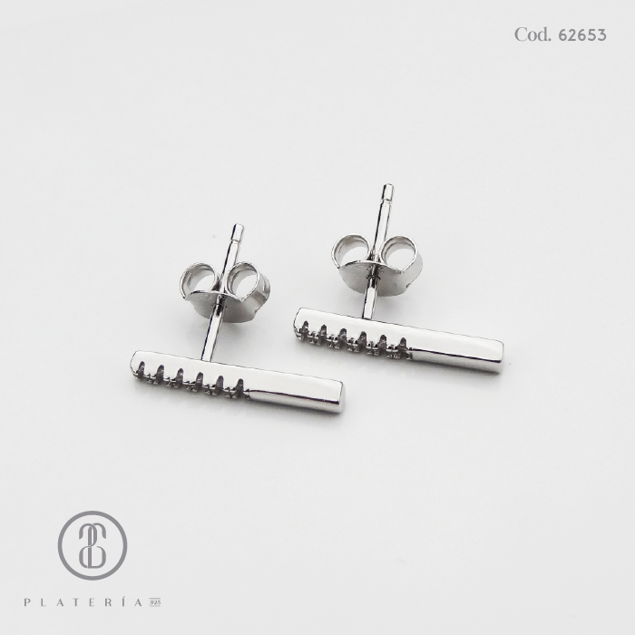 ARETE RODINADO PALITO CON ZIRCON PLATA.925