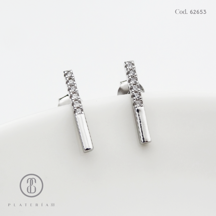 ARETE RODINADO PALITO CON ZIRCON PLATA.925