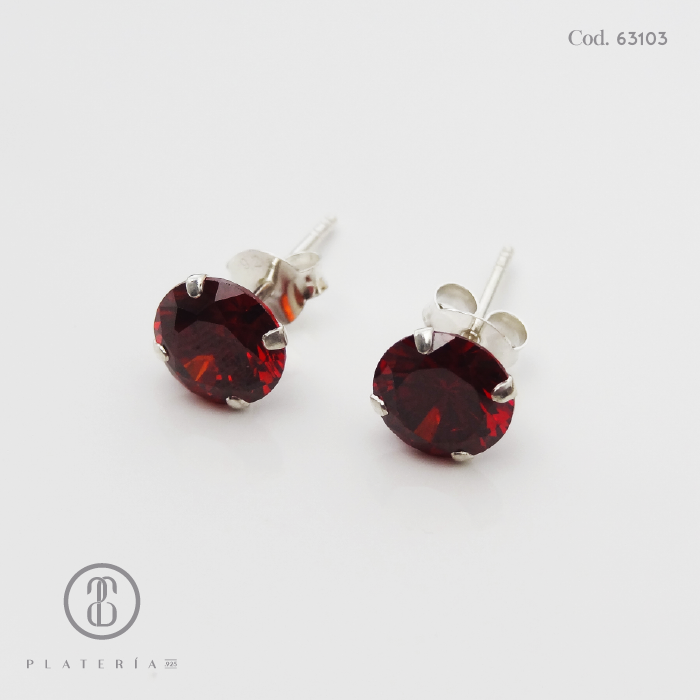 ARETE CHISPA 7MM ROJA PLATA.925