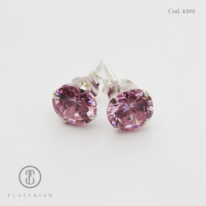 ARETE CHISPA 7MM ROSADA PLATA.925