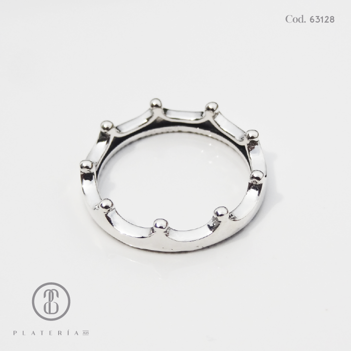 ANILLO RODINADO CORONA REY PLATA.925