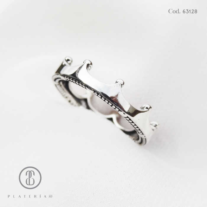 ANILLO RODINADO CORONA REY PLATA.925