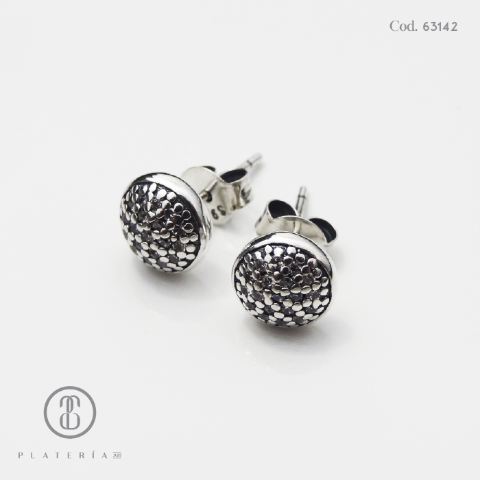 ARETE CORTO RODINADO MEDIA BOLA PAVE PLATA.925