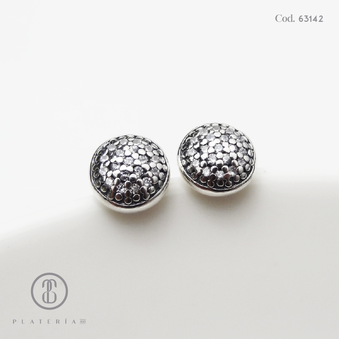 ARETE CORTO RODINADO MEDIA BOLA PAVE PLATA.925