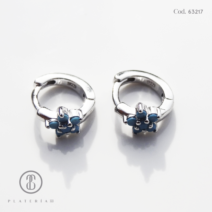 ARETE RODINADO FLOR ZIRCON CELESTE PLATA.925