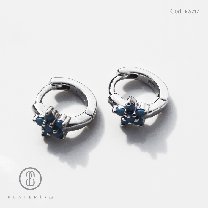 ARETE RODINADO FLOR ZIRCON CELESTE PLATA.925