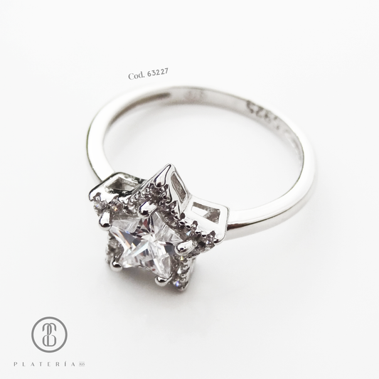 ANILLO RODINADO ESTRELLA ZIRCON PLATA.925