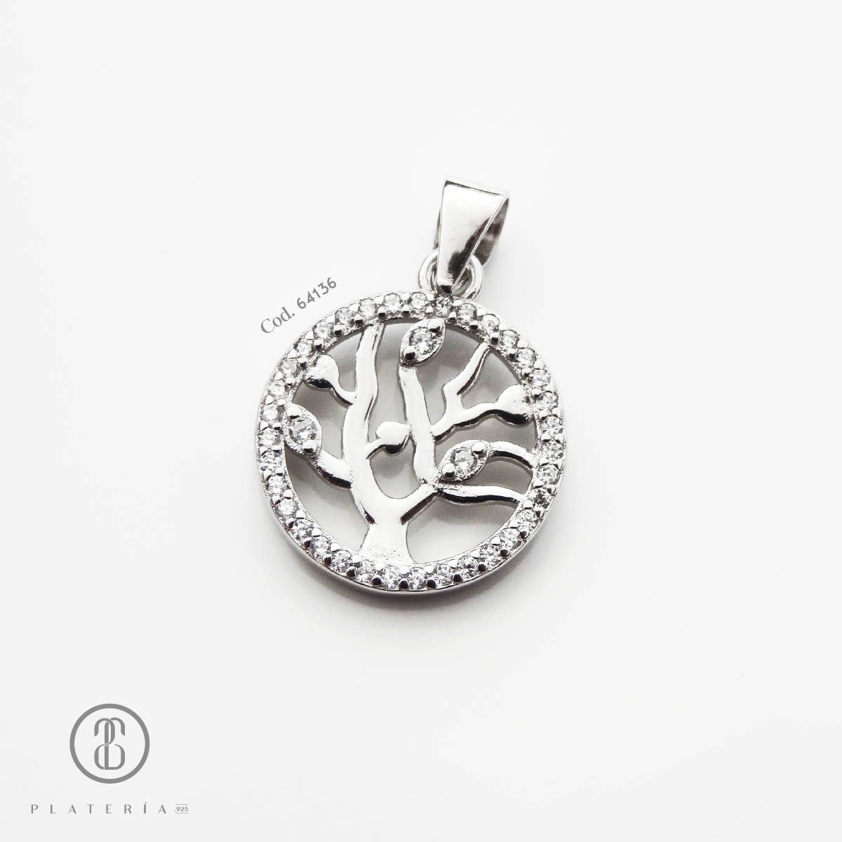 DIJE RODINADO ARBOL DE LA VIDA PLATA.925