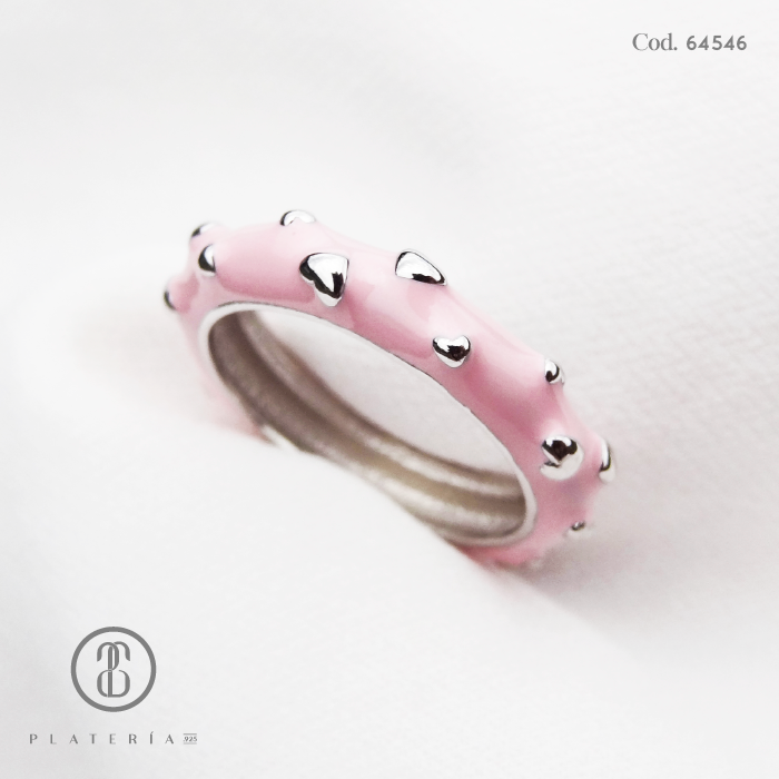 ANILLO RODINADO ROSADO PLATA.925