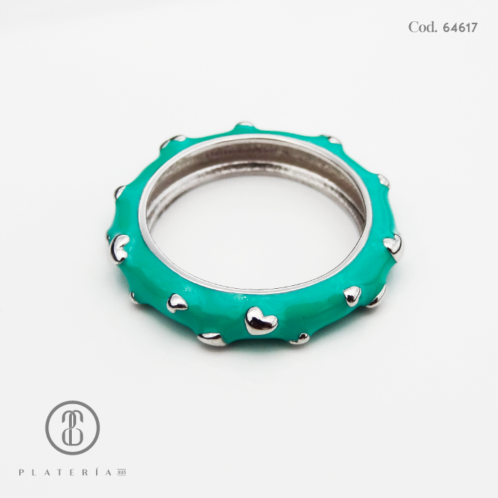 ANILLO RODINADO VERDE PLATA.925