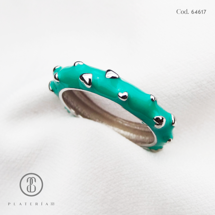 ANILLO RODINADO VERDE PLATA.925