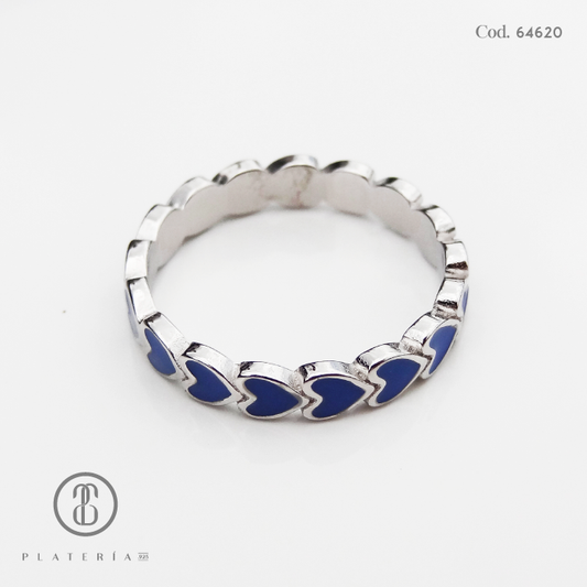 ANILLO RODINADO CORAZON MORADO PLATA.925