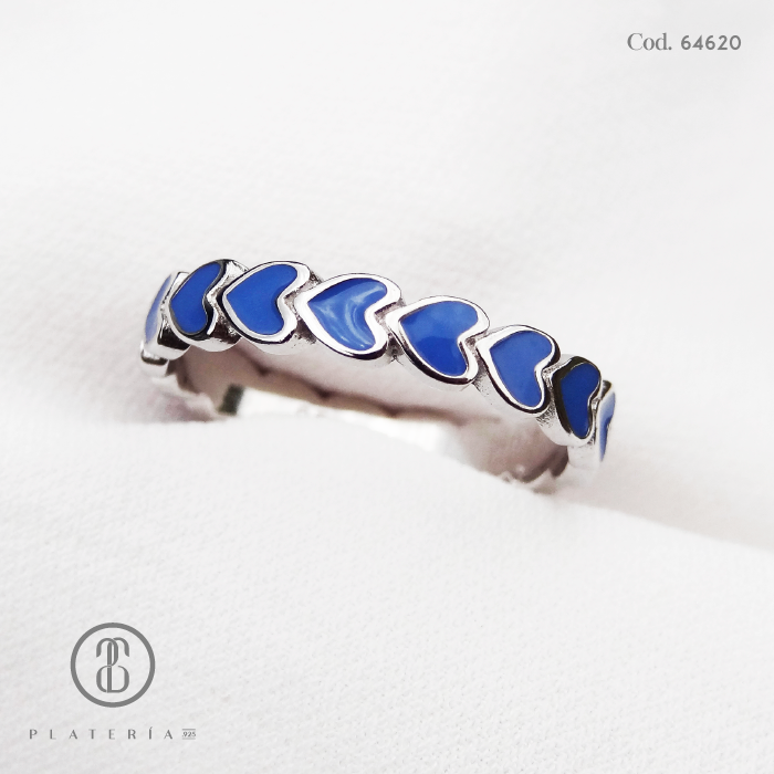 ANILLO RODINADO CORAZON MORADO PLATA.925