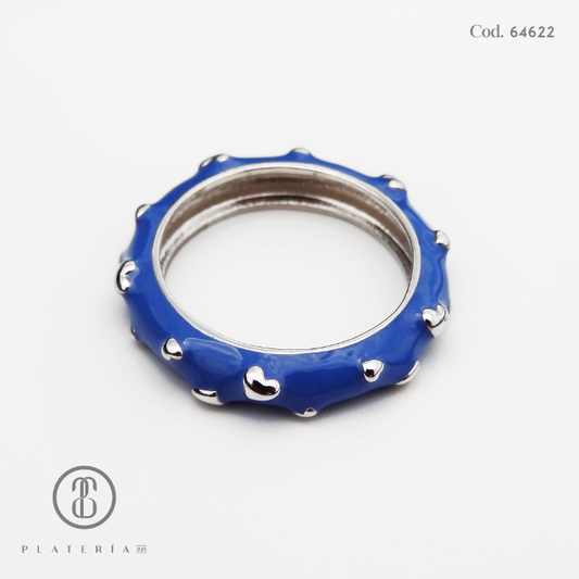 ANILLO RODINADO AZUL PLATA.92