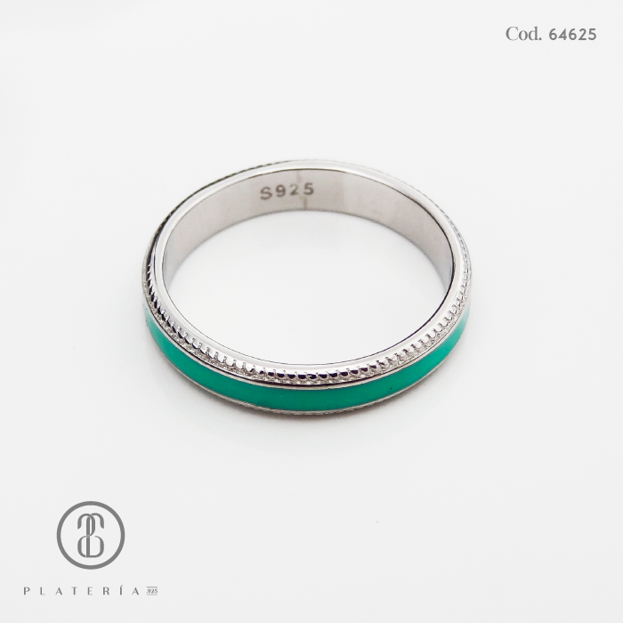ANILLO RODINADO VERDE PLATA.925