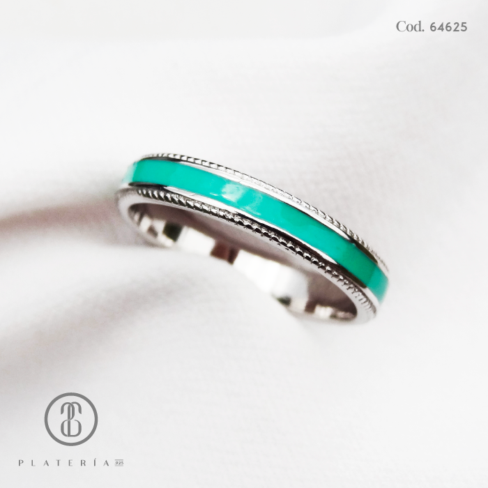 ANILLO RODINADO VERDE PLATA.925