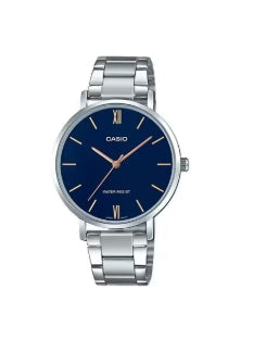 RELOJ CASIO METAL PLATEADO CON AZUL