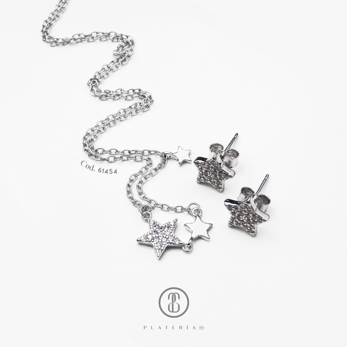 JUEGO RODINADO ESTRELLA PLATA.925