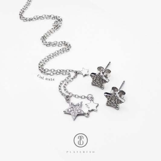 JUEGO RODINADO ESTRELLA PLATA.925