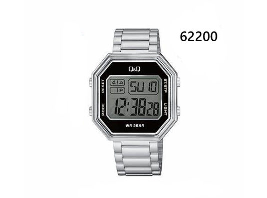 RELOJ QQ METAL PLATEADO CUADRADO GRANDE