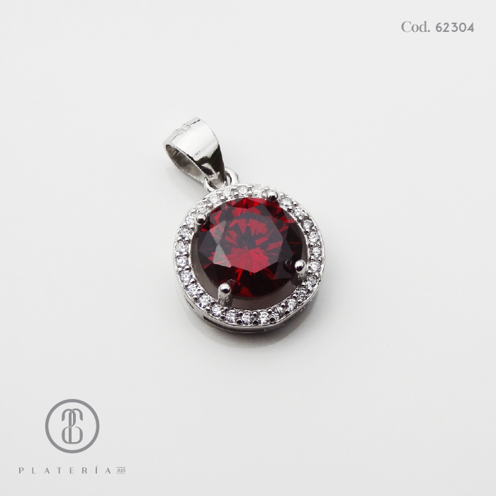 DIJE RODINADO CIRCON ROJO PLATA.925