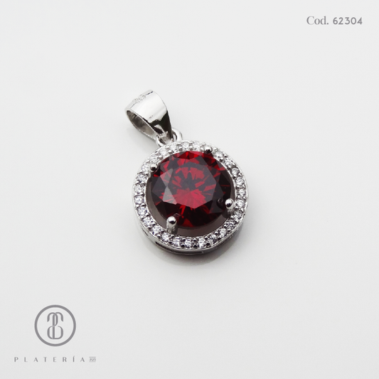 DIJE RODINADO CIRCON ROJO PLATA.925