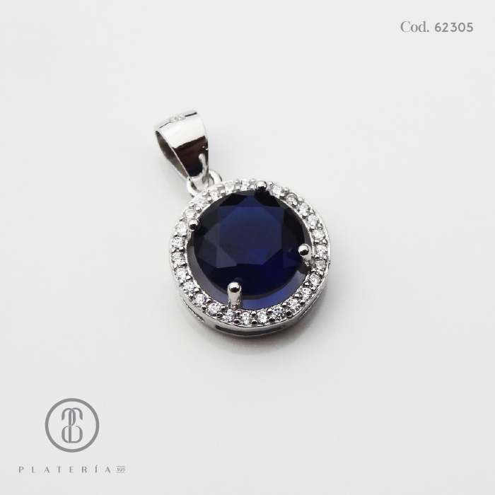 DIJE RODINADO CIRCON AZUL PLATA.925