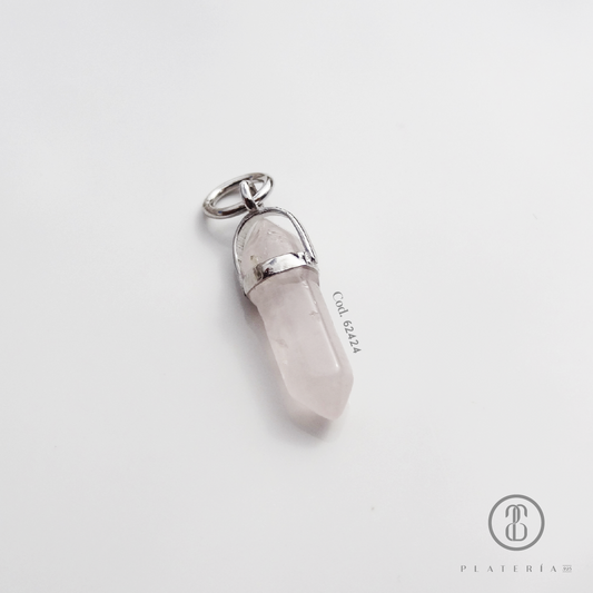 DIJE CUARZO ROSA PLATA.925