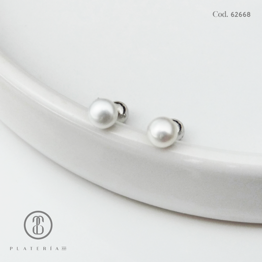 ARETE RODINADO PERLA CULTIVADA 4MM PLATA.925