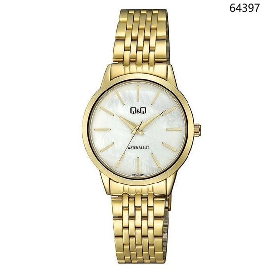RELOJ QQ METAL DORADO FONDO BLANCO