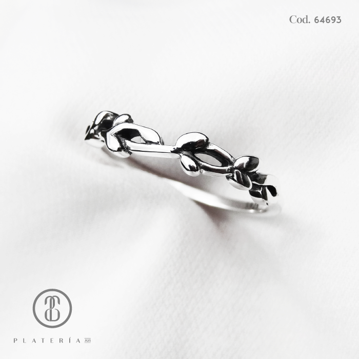 ANILLO RODINADO RAMITA PLATA.925