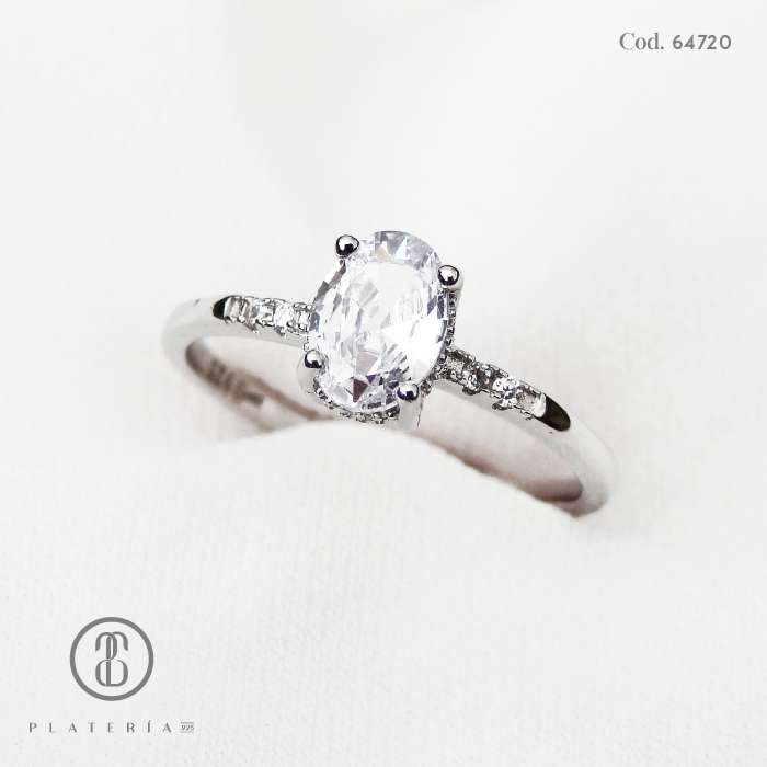 ANILLO RODINADO COMPROMISO ZIRCON PLATA.925