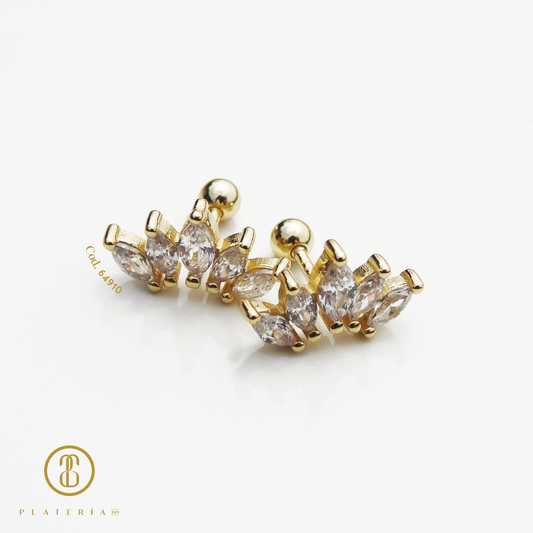 ARETE CIERRE ROSCA CORONA DORADO PLATA.925