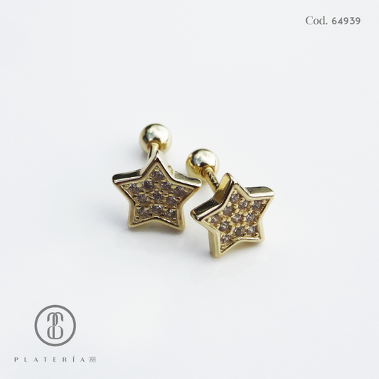 ARETE DORADO CIERRE DE BOLITA ESTRELLA PLATA.925