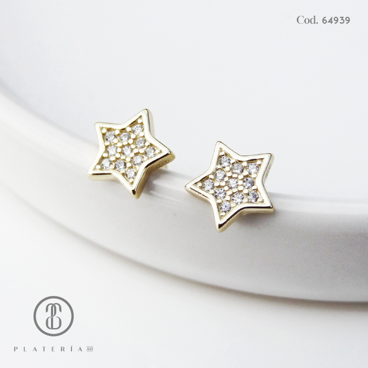 ARETE DORADO CIERRE DE BOLITA ESTRELLA PLATA.925
