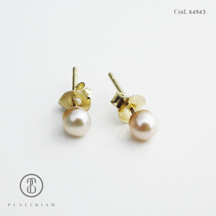 ARETE DORADO PERLA CULTIVADO 4MM PLATA.925