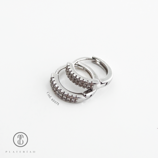 HUGGIE RODINADO PAVE 12MM PLATA.925