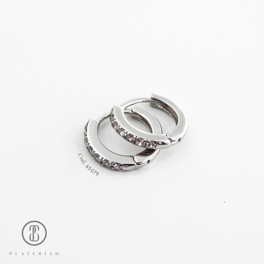 HUGGIE RODINADO PAVE 12MM PLATA.925