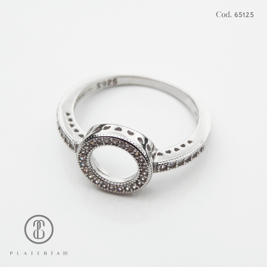 ANILLO RODINADO CIRCULO PAVE PLATA.925